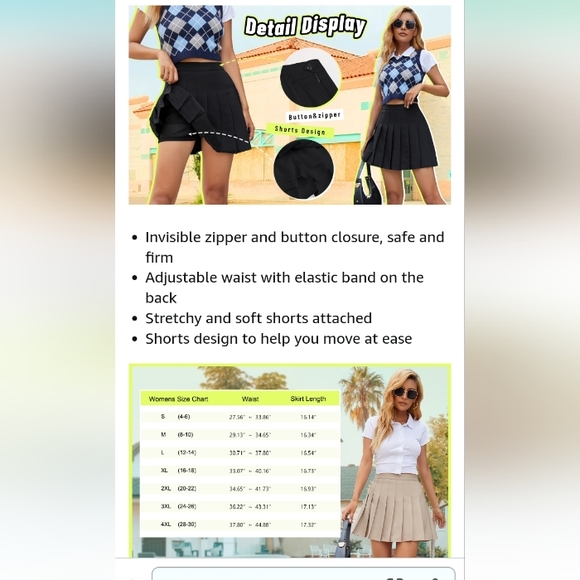 NWT Sangtree soft 42 x17 pleated skort mid length PLEAT 4X - Picture 7 of 7